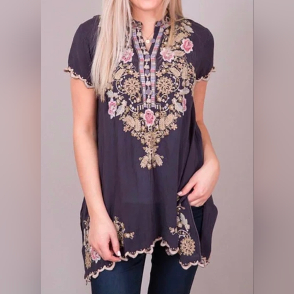 JOHNNY WAS Tulum Embroidered Floral Tunic Top - Picture 3 of 7